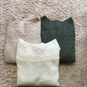 Croft & Barrow Cable Knit Sweater Set - Cream, Green, and Tan